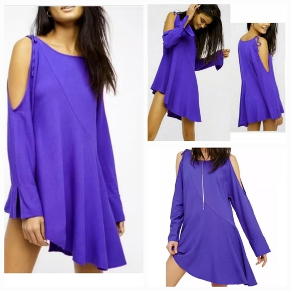 FREE PEOPLE. Size S/P.  Cold-Shoulder Purple Long-Sleeve Tunic Swing Dress. $18 - Picture 6 of 16